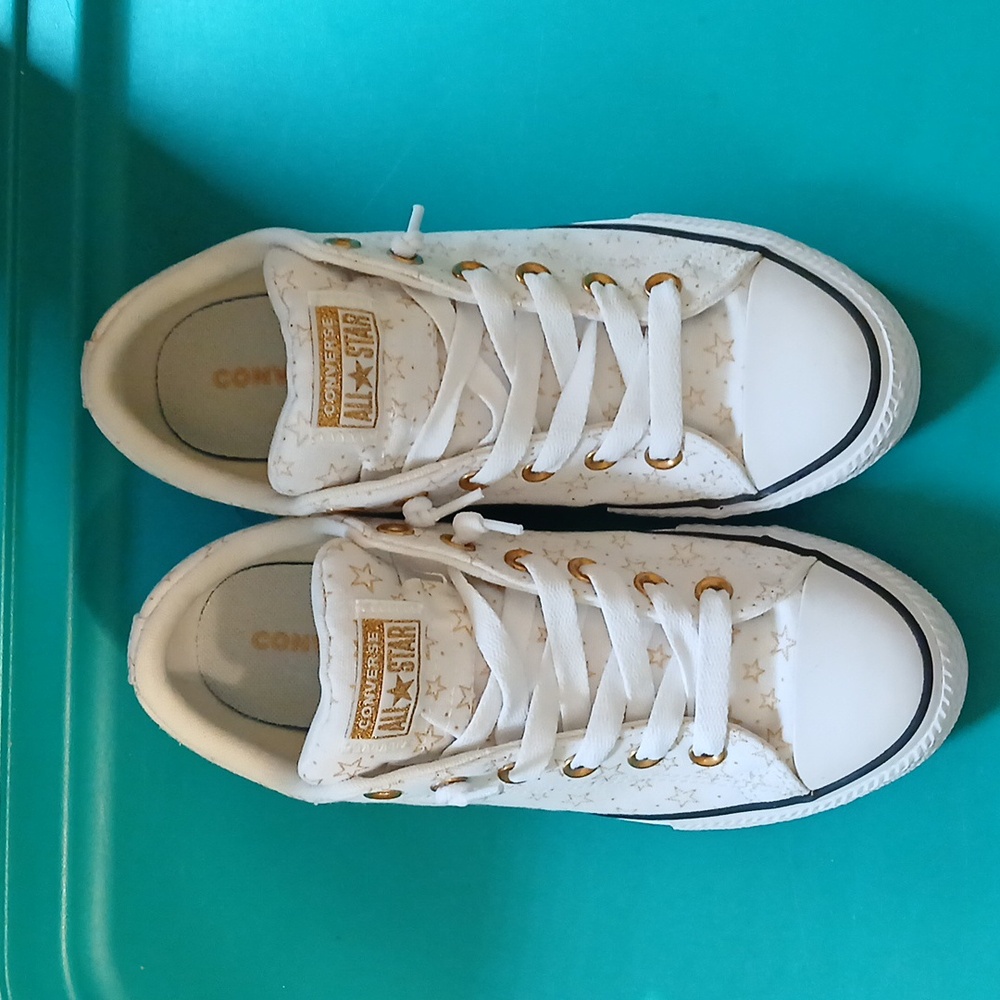 Converse Kids' White and Gold Star Sneakers